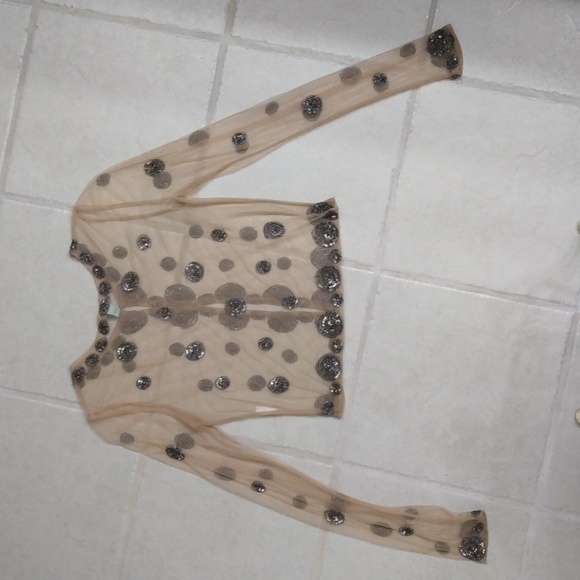 HOSS INTROPIA GORGEOUS SHEER TAN EMBELLISHED TOP - SIZE 38 OR SMALL - Picture 7 of 8